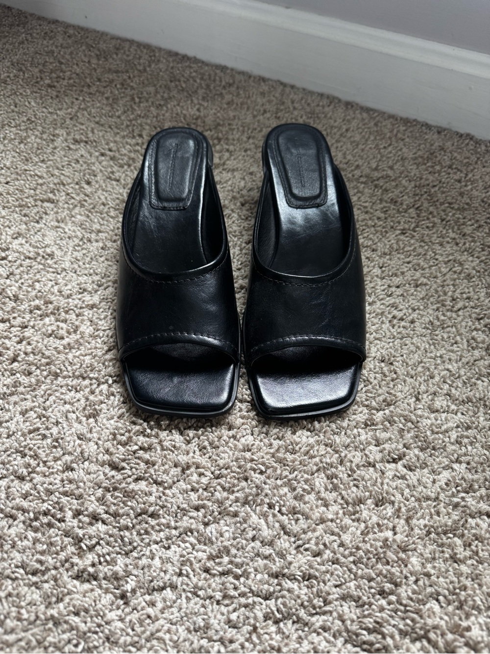 French Connection Black Leather Open-Toe Mule Sandals
